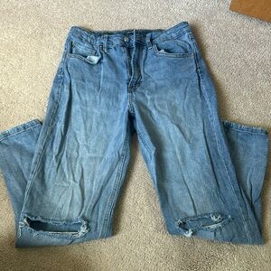 Dark wash blue high rise mom jeans